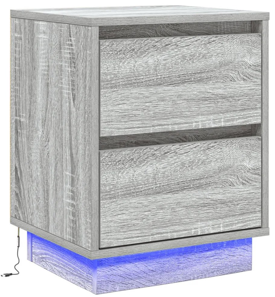 Éjjeli Szekrények LED Világítással 2 db Szürke Sonoma 39x34.5x50 cm