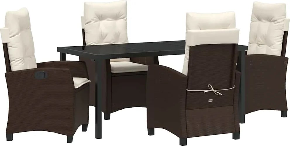 vidaXL Kert étkező szett párnával 5 pcs Barna polirattan