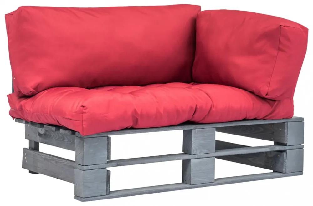 Szürke fsc fa kerti raklap kanapé piros párnákkal