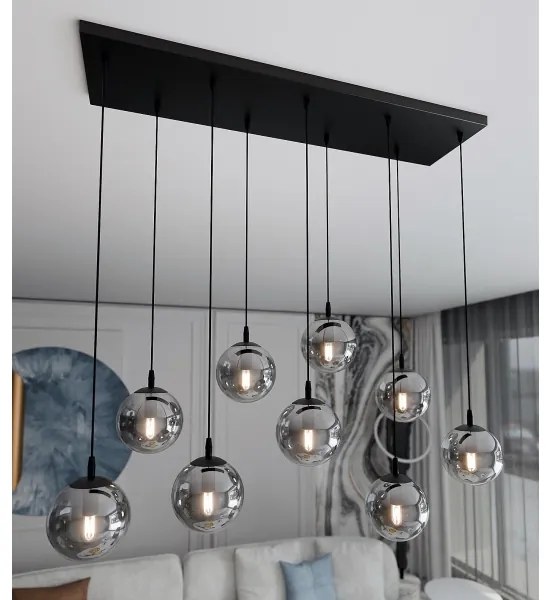 Csillár zsinóron COSMO 9xE14/10W/230V fekete/szürke