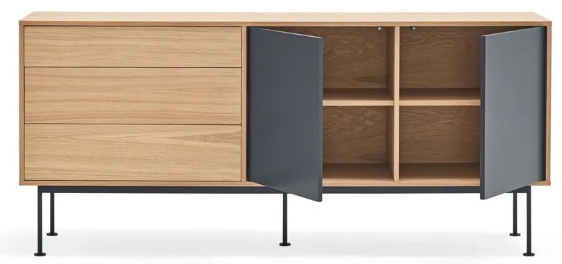 Yoko antracitszürke komód tölgyfa dekorral, szélesség 180 cm - Teulat