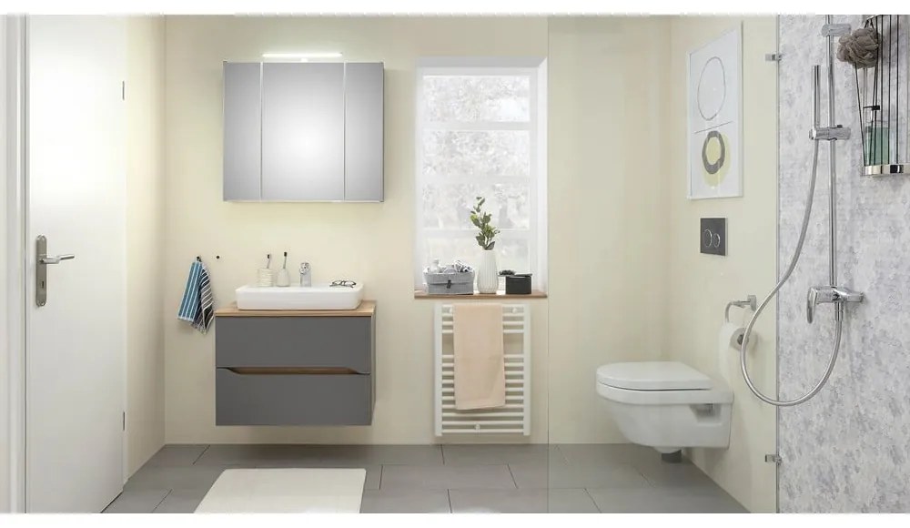 Szürke függő fürdőszoba szekrény tükörrel 80x70 cm Set 357 - Pelipal