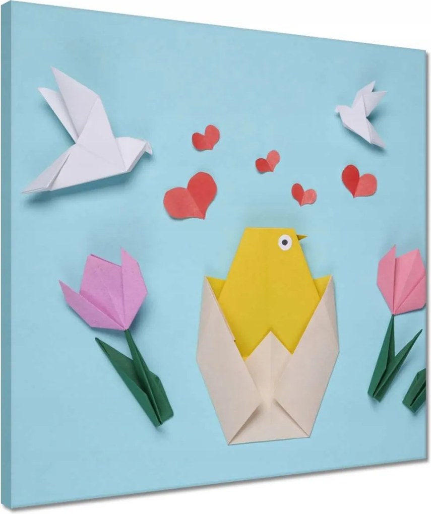 Vászonkép 40x40 Origami tavasz csirke