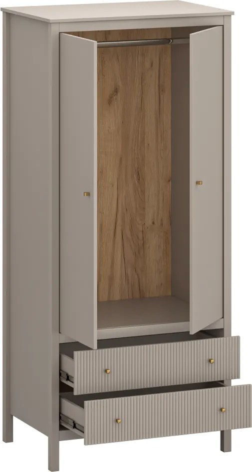 Szekrény, szürkésbarna Taupe/craft arany tölgy, KLIO 2D2S