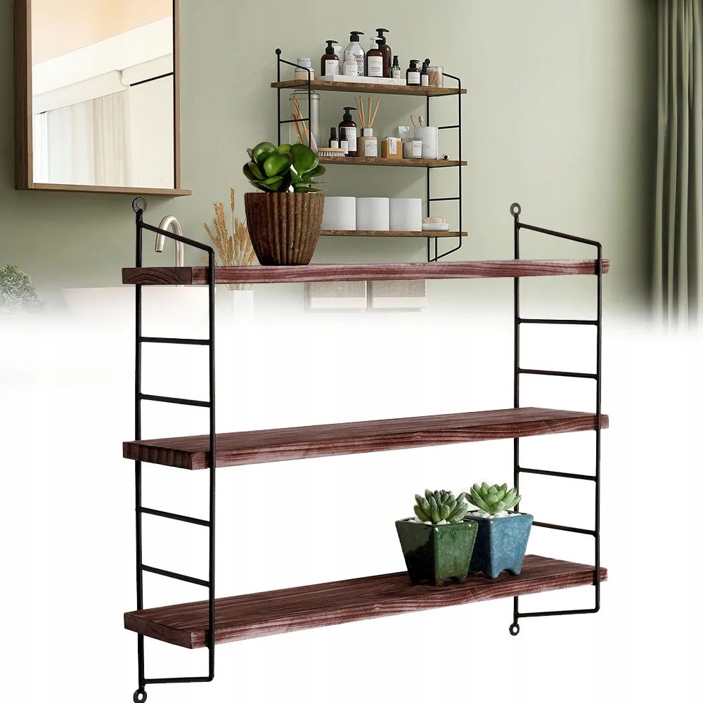 Fém Polc Fekete Falra Loft Nappali Akasztós 51.5x12x58.5 cm