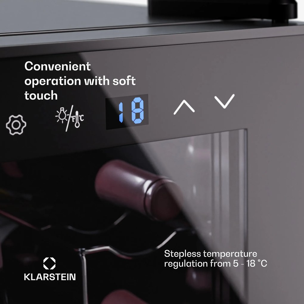 Klarstein Shiraz 8 Uno, függőleges borhűtő, 8 palack, 8 - 18 °C, érintős vezérlés