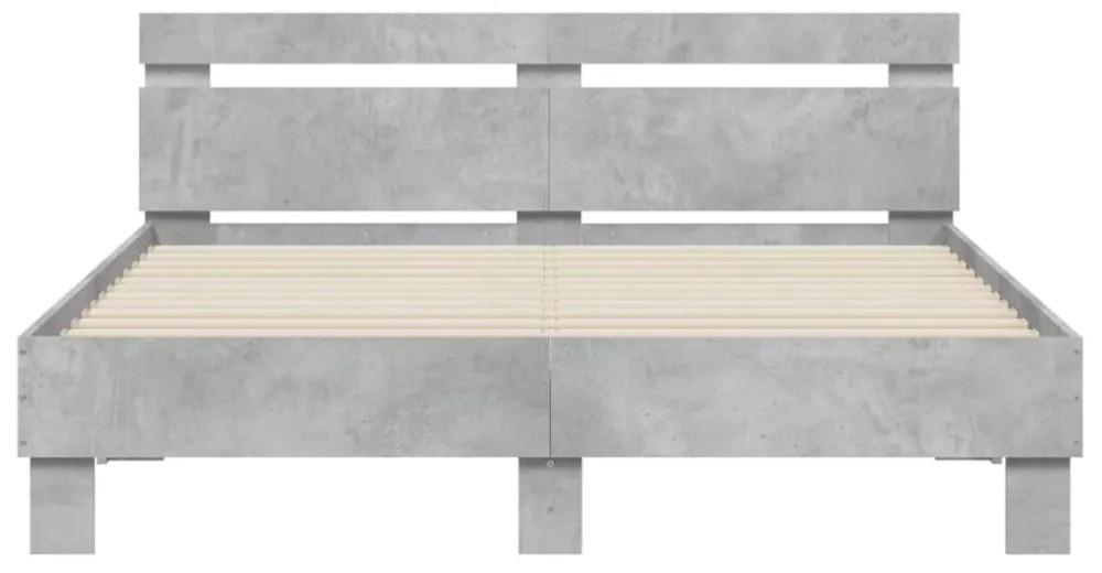 betonszürke szerelt fa ágykeret fejtámlával 150x200 cm
