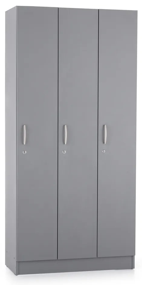 Fa gardrób Visio LUX - 3 rekeszes, 90 x 42 x 190 cm, szürke