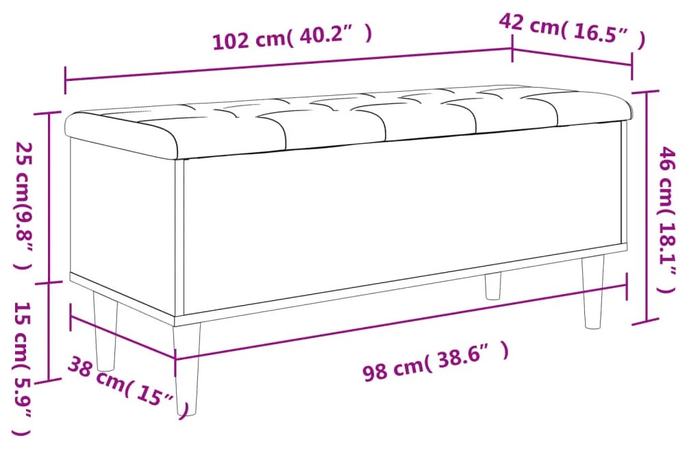 barna tölgy színű szerelt fa tárolópad 102x42x46 cm