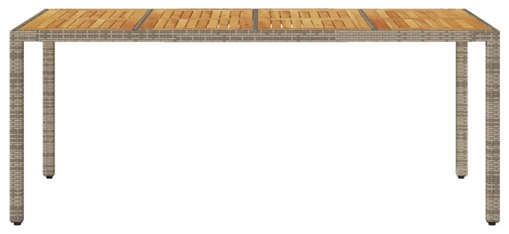 szürke polyrattan kerti asztal akácfa lappal 190 x 90 x 75 cm