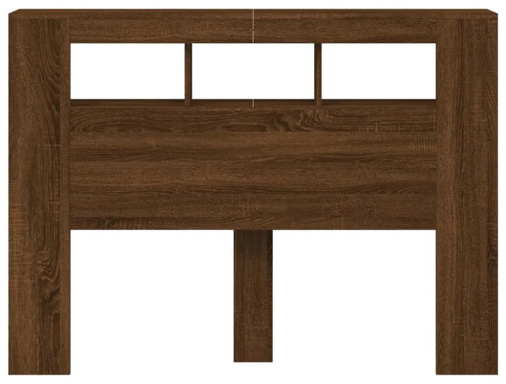 barna tölgyszínű szerelt fa LED-es fejtámla 140x18,5x103,5 cm