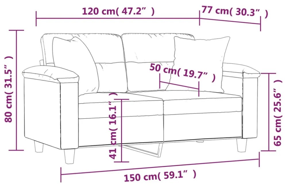 vidaXL 2 személyes bézs mikroszálas szövetkanapé párnákkal 120 cm