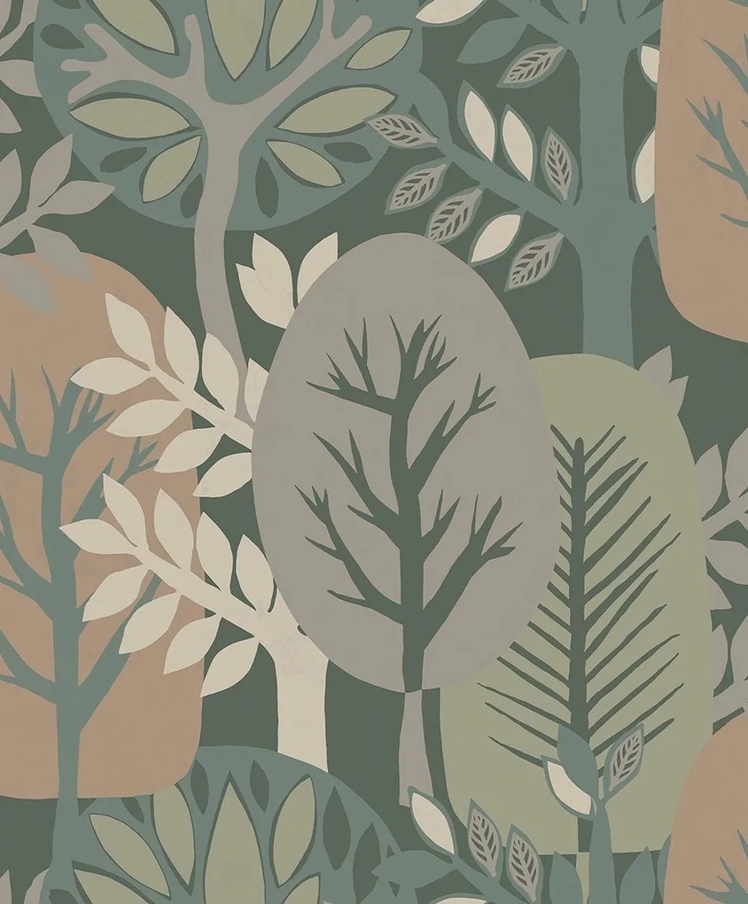 Decoprint Antibes Nature Forest barna-kékeszöld fa mintás vlies tapéta – AN28283