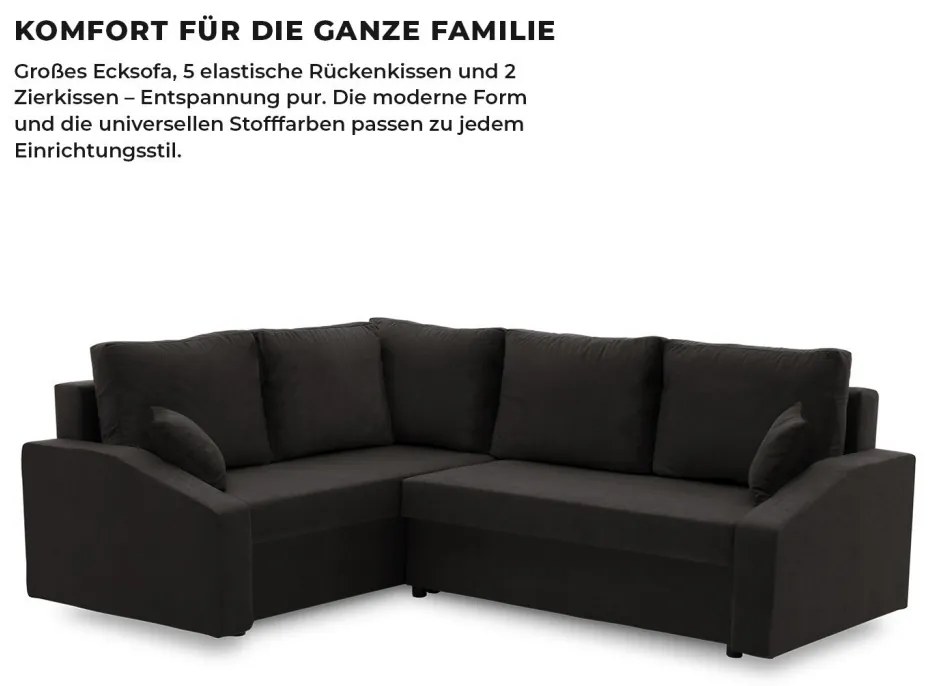 Grande Plus sarokkanapé, baloldali, szövet anyag, fekete