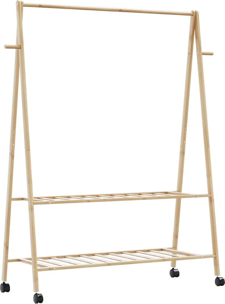 vidaXL bambusz ruhaállvány polcokkal és kerekekkel 132x45,5x155,5 cm
