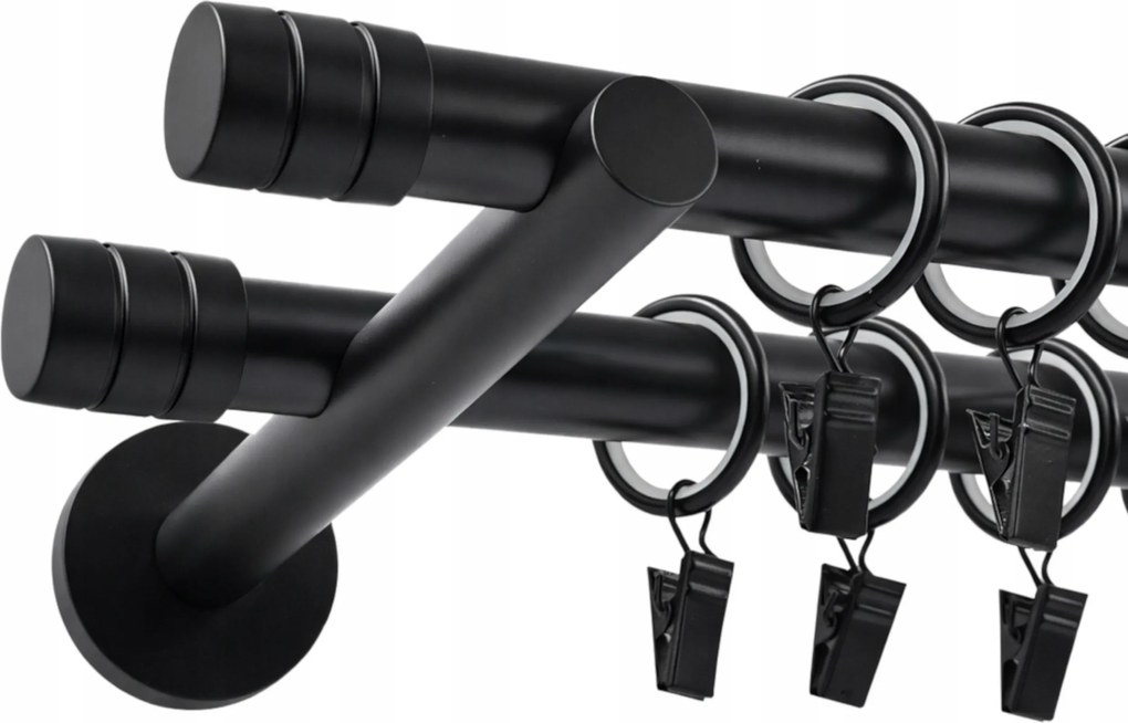 Dupla Fém Függönykarnis 19 mm Fekete Matt 140 cm Marógép Béka Szett