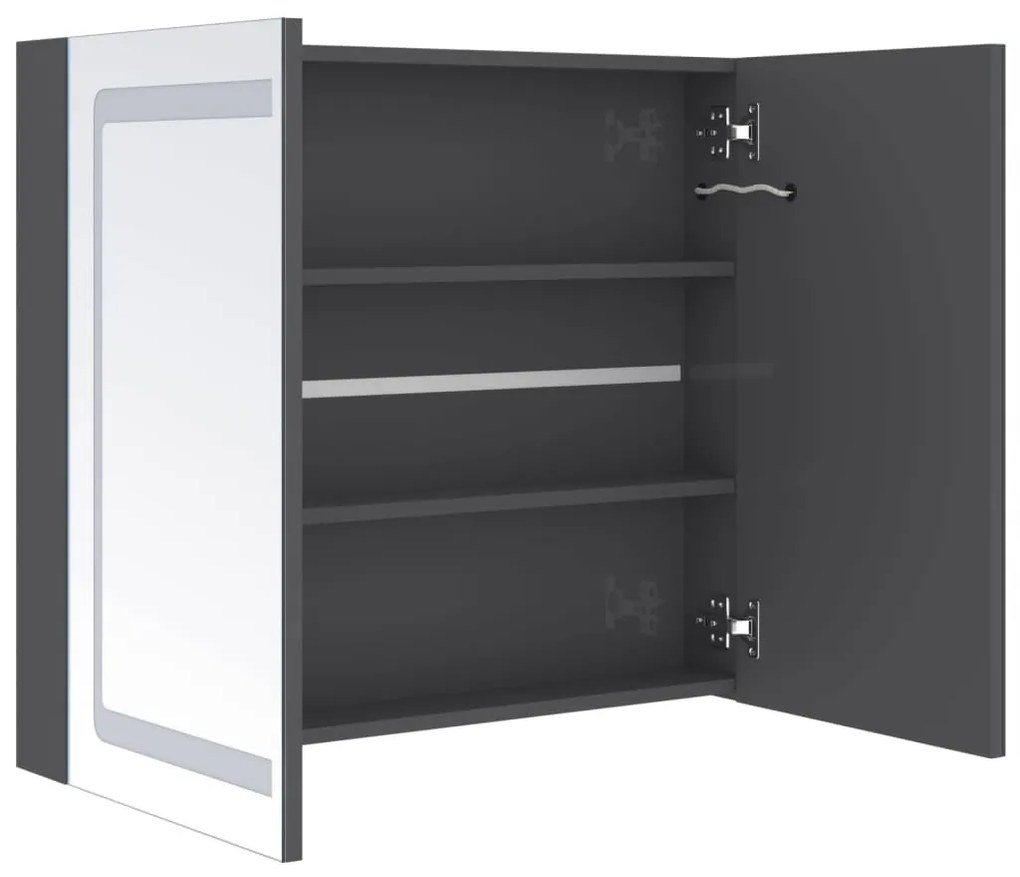 fényes szürke LED-es tükrös fürdőszobaszekrény 80 x 12 x 68 cm