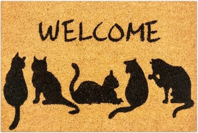 Lábtörlő Cipőhöz 60x40CM Welcome Macskák Kókuszszőnyeg