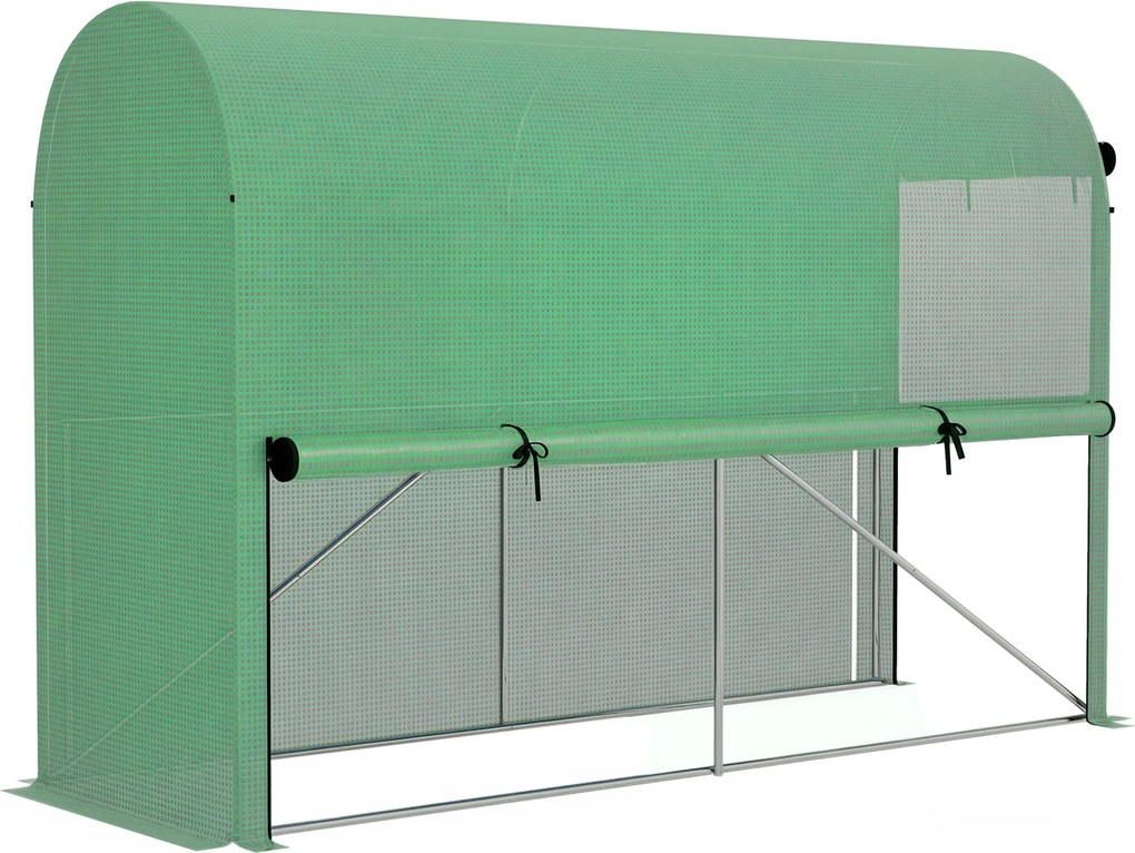 Outsunny Kertigényű Üvegház PE, erkélyi üvegház, megerősített 140 g/m² ponyva, acél keret, felgombra záródó ajtó, zöldség- és virágpalántákhoz, beltér