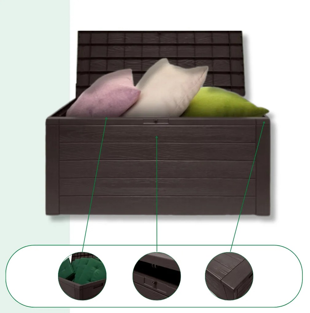 WOODEBOX tárolódoboz, 280l, 120x46x57cm, sötétbarna Prosperplast
