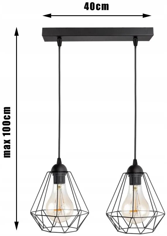 KÉSZLETKISÖPRÉS! Glimex Diamond drót búrás állítható függőlámpa fekete 2x E27