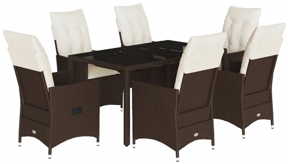 7 részes barna polyrattan kerti étkezőgarnitúra párnával