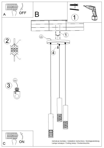 Sollux SL.1689 - Csillár zsinóron LAMI 3xGU10/10W/230V fehér