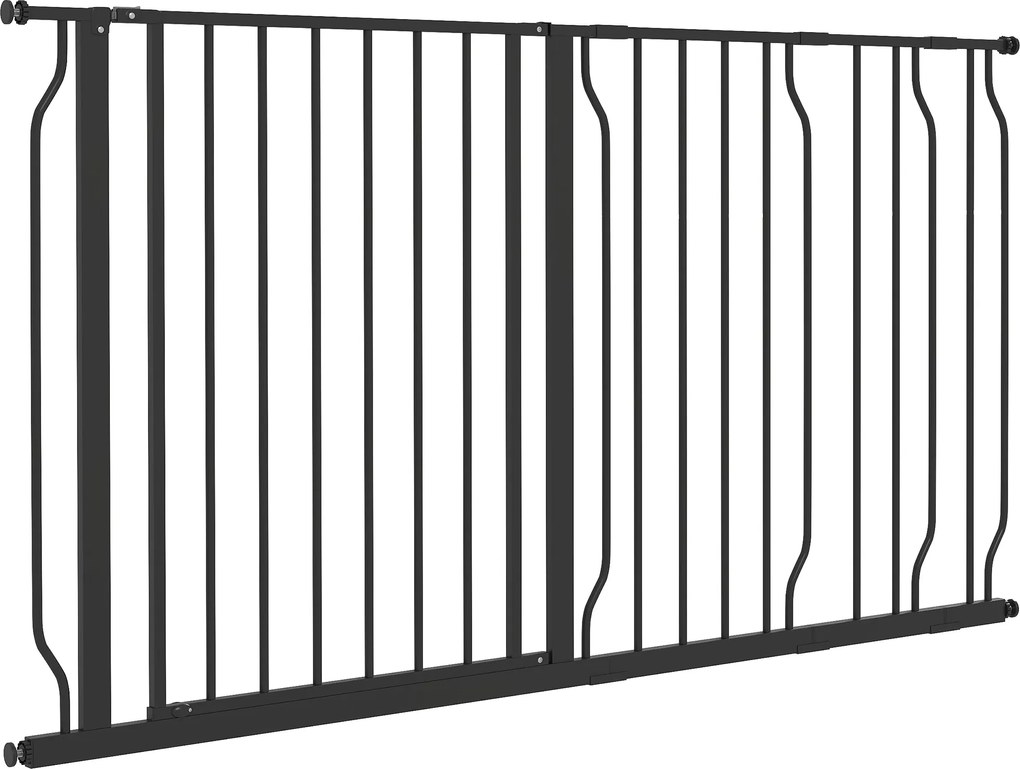 PawHut Ajtóvédő Lépcsőkorlát 10/20 cm Hosszabbítással - Fúrás Nélküli Lépcsőkorlát 75-145 cm Közötti Szélességhez, Mindkét Oldalon Forgatható, Acél, F