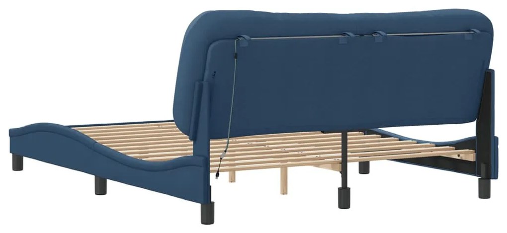 kék szövet ágykeret LED-ekkel matrac nélkül Hvar 160 x 200 cm