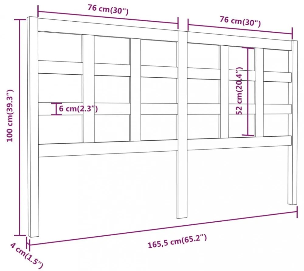 fehér tömör fenyőfa ágyfejtámla 165,5 x 4 x 100 cm