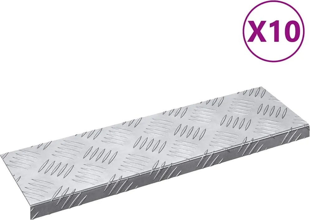 vidaXL Lépcsőfok Négyszögletes 10 pcs Ezüst 60 x 18 x 2,5 cm Alumínium