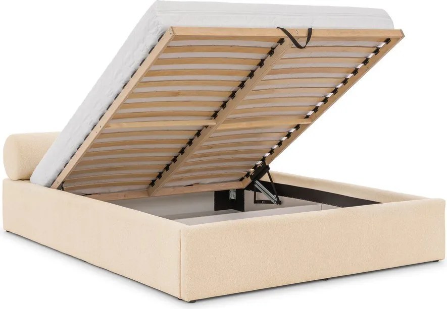 Krémszínű kárpitozott ágyneműtartós franciaágy ágyráccsal 140x200 cm Cille – Ropez