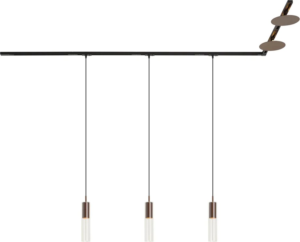 Modern fekete sínrendszer 3 függőlámpával és 2 bronz mennyezeti lámpával, 1 fázisú - Iconic Lloyd Pulley