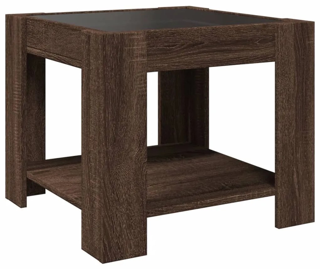 barna tölgy szerelt fa dohányzóasztal LED-del 53 x 53 x 45 cm