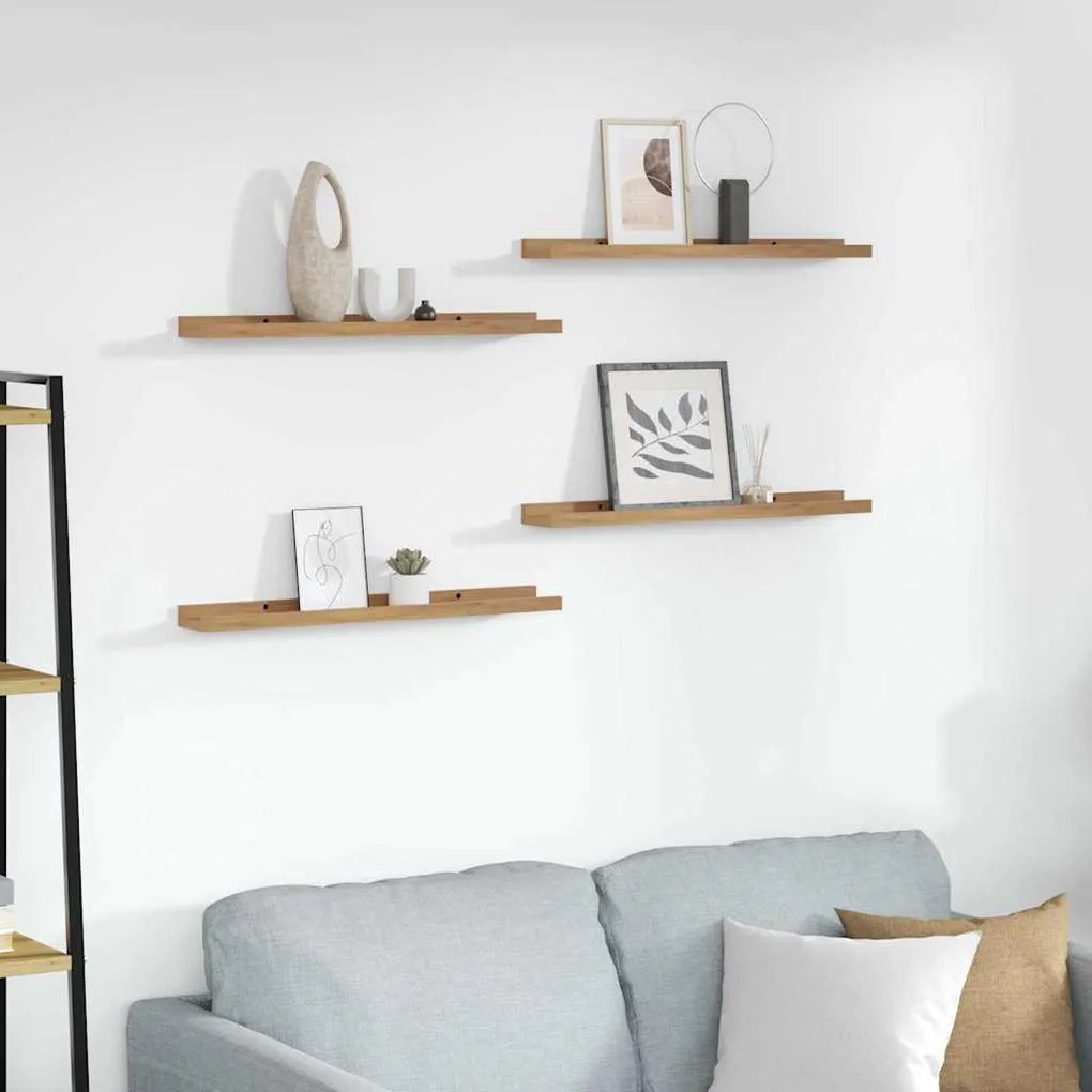 Falpolc polcokkal tárolóval 4 pcs Barna 60 x 9 x 3 cm Faanyag