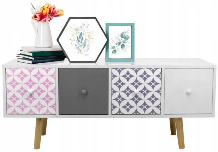 Natasa Retro Komód 4 Fiókkal 5834 Fehér N