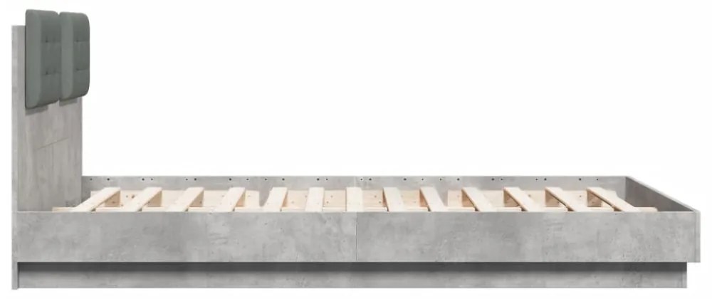 betonszürke szerelt fa ágykeret fejtámlával 140x200 cm