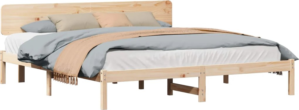 vidaXL Ágykeret fejtámlával Természetes 180 x 200 cm Tömör fenyőfa