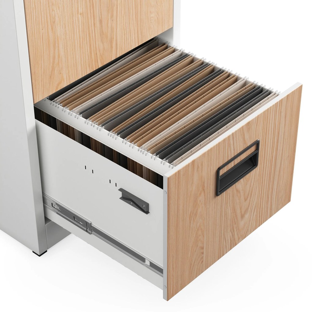 Fém irattartó szekrény, 5 fiókos SARA V5, 460 x 1630 x 620 mm, Eco Design: fehér/ sonoma tölgy