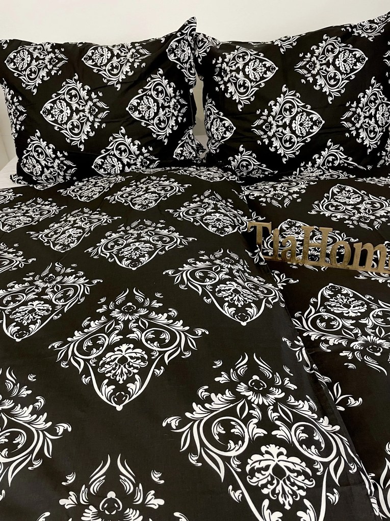 Pamut lepedők Ornament fekete TiaHome - 1x Párna 90x70cm, 1x Paplan 140x200cm