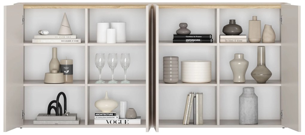 Elivo négyajtós komód 200 cm - kasmír / olajozott tölgy