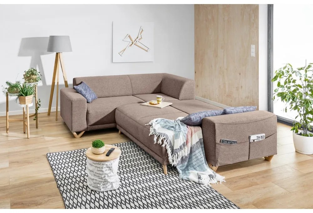 Barna kinyitható-tárolóhelyes sarokkanapé (bal oldali-L alakú) Classy Sophie – Miuform