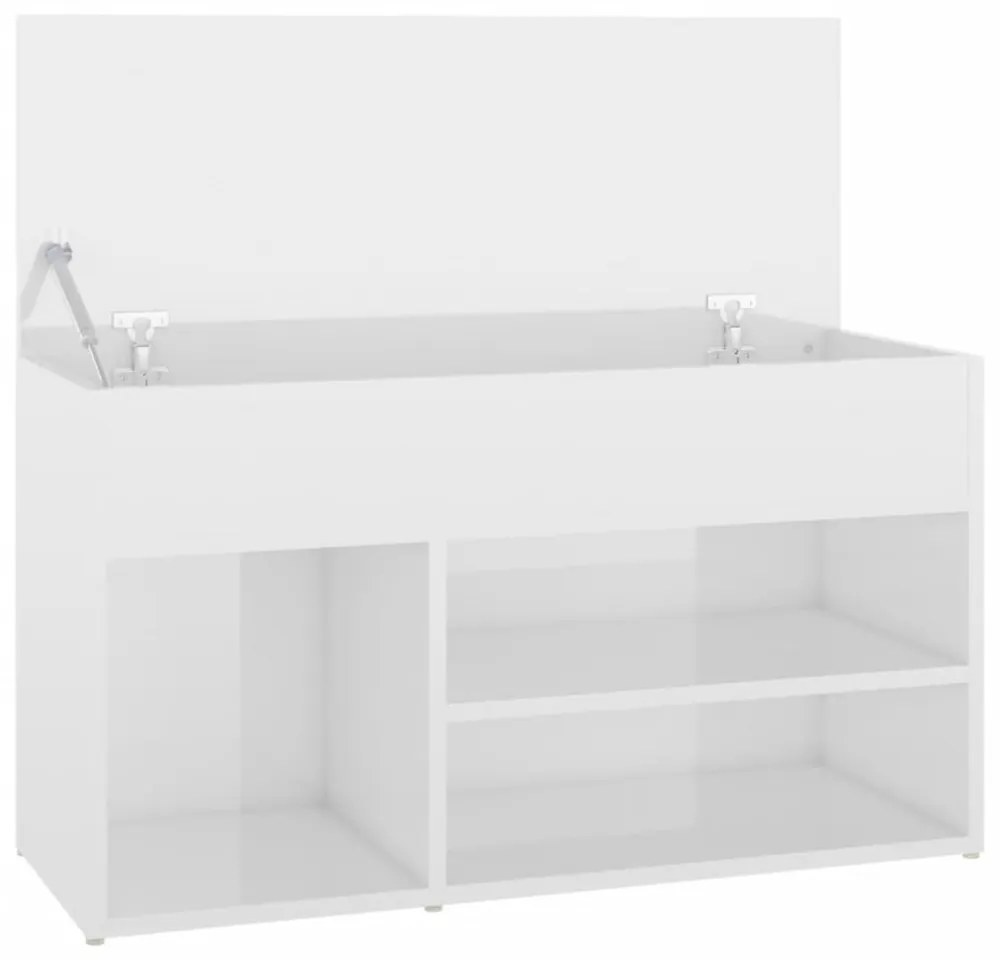 magasfényű fehér szerelt fa cipőtároló pad 80 x 30 x 45 cm