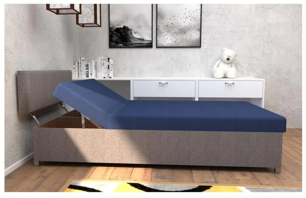 Kárpitozott heverő állítható fekvőfelülettel és tárolóhellyel DALLAS 108x205 cm szürke/kék