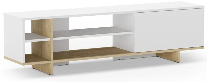 Fehér TV-állvány tölgyfa dekorral 160x44 cm Cequoia – Marckeric