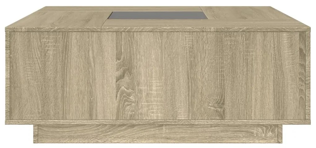 tölgy színű végtelen hatású LED-es dohányzóasztal 100x100x40 cm