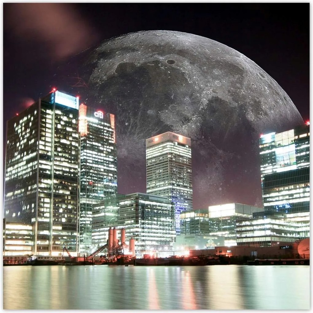 Poszterek 140x140 Város éjszaka Hold