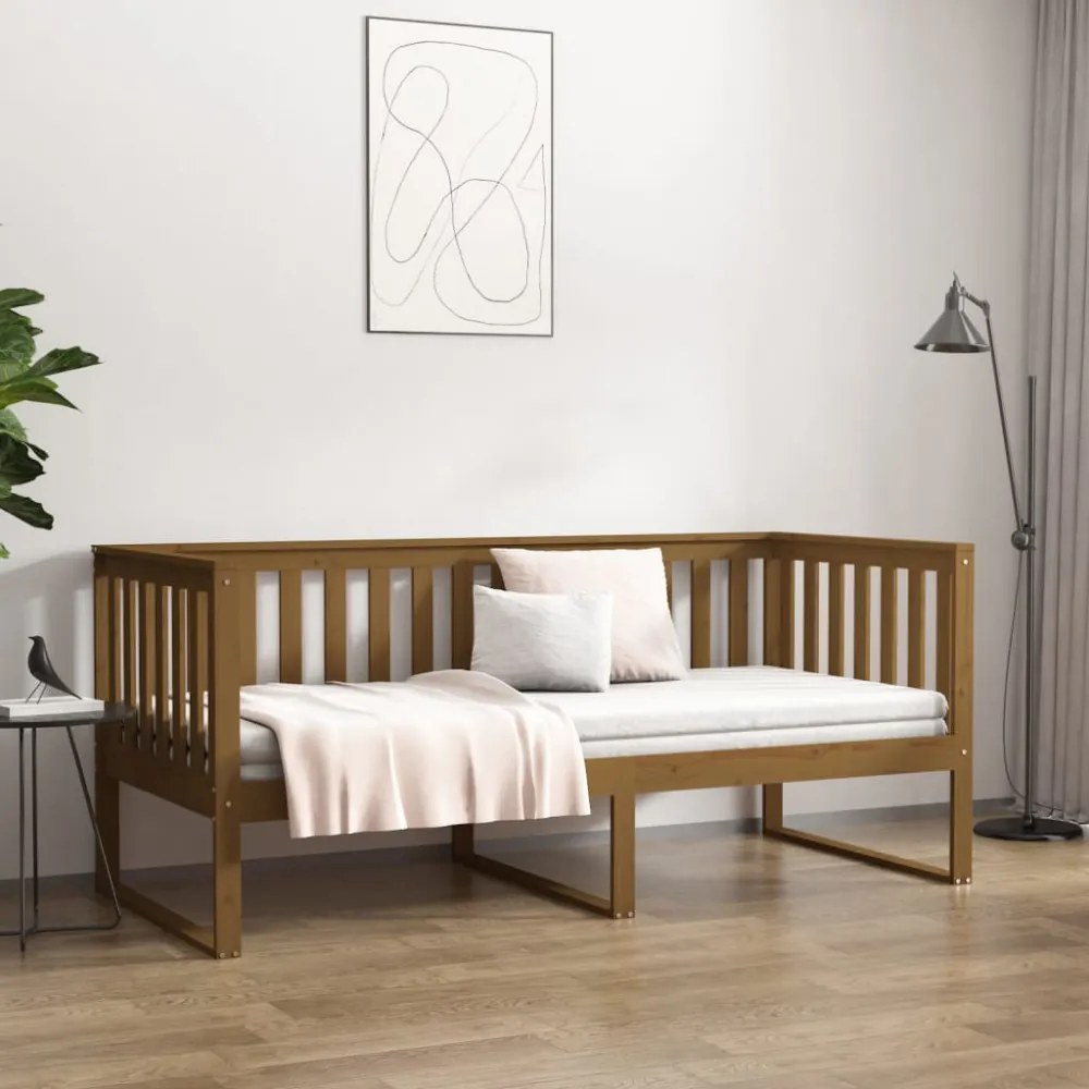 mézbarna tömör fenyőfa kanapéágy 100 x 200 cm