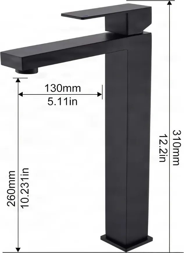 Szabadon álló EYN BC1320 fürdőszobai csaptelep, matt fekete, alacsony és magas kivitelben — 310 mm