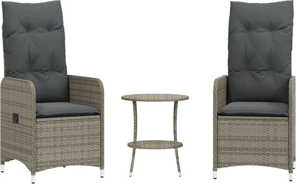 vidaXL 2 db szürke polyrattan dönthető kerti szék asztallal